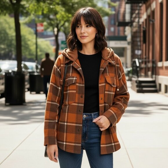 Detachable hood plaid jacket - Picture 3 of 6